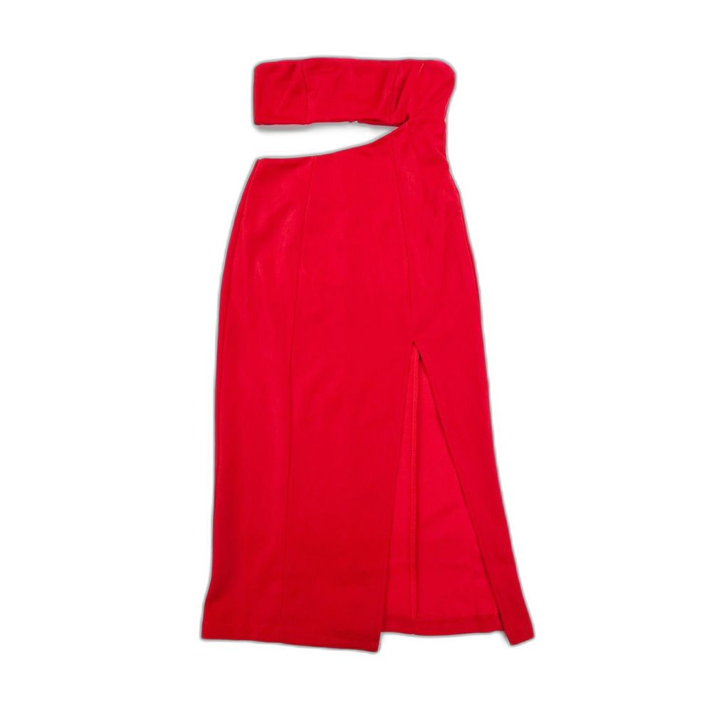 NWT HELLO MOLLY Tempting Me Strapless Midi Dress Red Sexy Luxe Clean Girl Modern